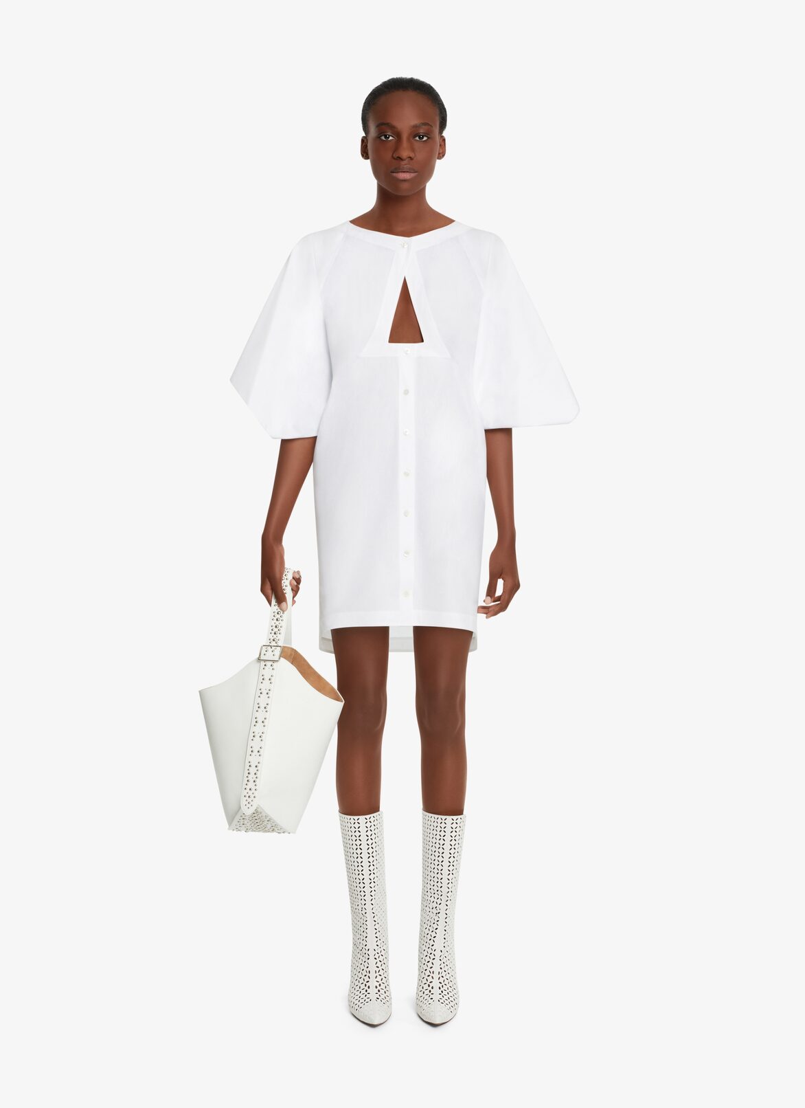 SLEEVELESS HOODED JAPANESE POPLIN DRESS ALAÏA WHITE SLEEVELESS HOODED JAPANESE POPLIN DRESS